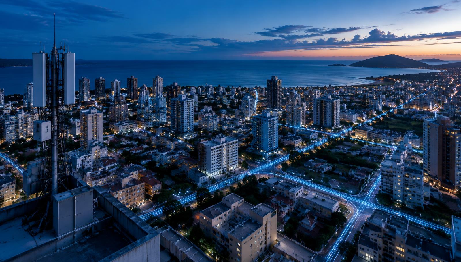 Cidade conectada por infraestrutura de telecom